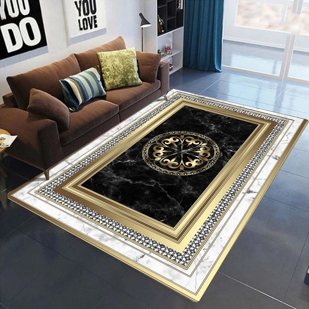 Gold Black Geometric Carpets Nordic Luxury Living Room Rugs for Bedroom Sofa Table Beside Large Area Rug Home Decor Mats Tapete