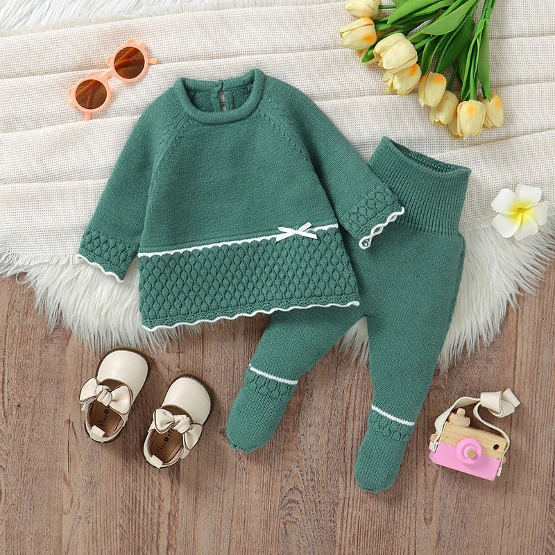 Baby Clothes Set Knit Newborn Girl Sweater Dress +Pants Foot Wrap Warm Fall Infant Top Pullover +Trousers 2pcs Fashion Cute 0-9M