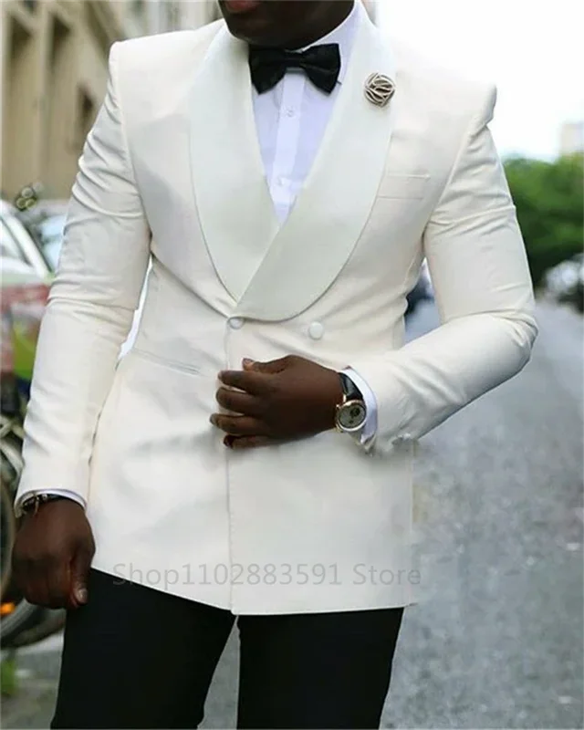 Mens slim fit wedding blazer by Ansoff featuring wide shawl lapel, gold buttons, custom fit tuxedo, luxury men's suit.