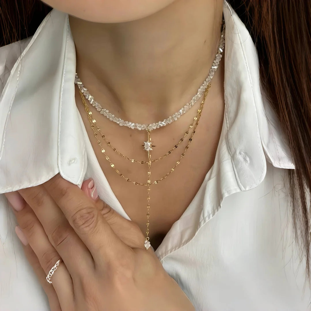 New Irregular Choker Vintage Tassels Zircon Heart Pendant Necklace For Women Female Geometric Baroque Transparent Crystal Chain - Acros
