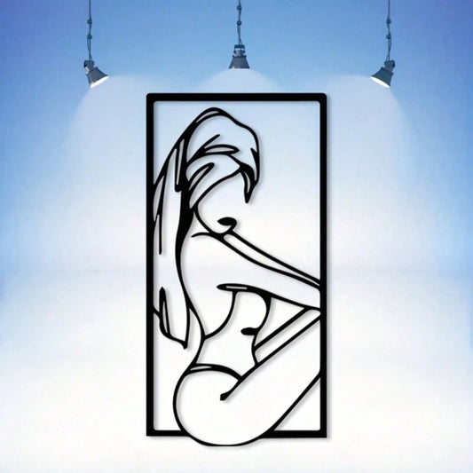 Elegant Female Line Art Metal Mural - Abstract Nude Design Wall Decor, Vintage Iron Wall Art for Living Room, Modern Minimalist