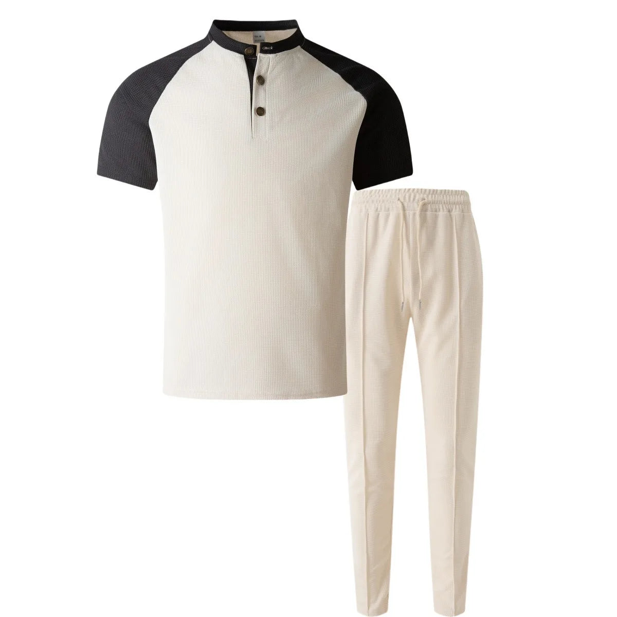 Men's summer casual suit by Ansoff featuring a round neck T-shirt and trousers, suitable for Europe and the U.S. in 2025.
