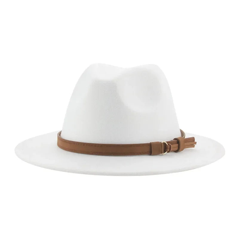 Ansoff men's and women's wide brim fedora hat with a solid color band, suitable for formal winter wear in khaki or black.