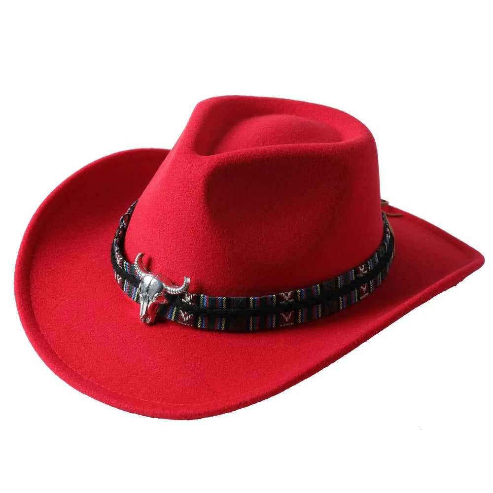 Ansoff cowboy hat with cow head design, monochrome felt, large brim, outdoor knight-style hat for men and women