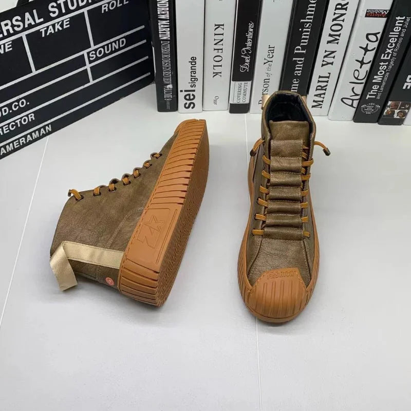 Ansoff men's autumn and winter lace-up casual boots with high-quality leather, outdoor-friendly British style shoes.