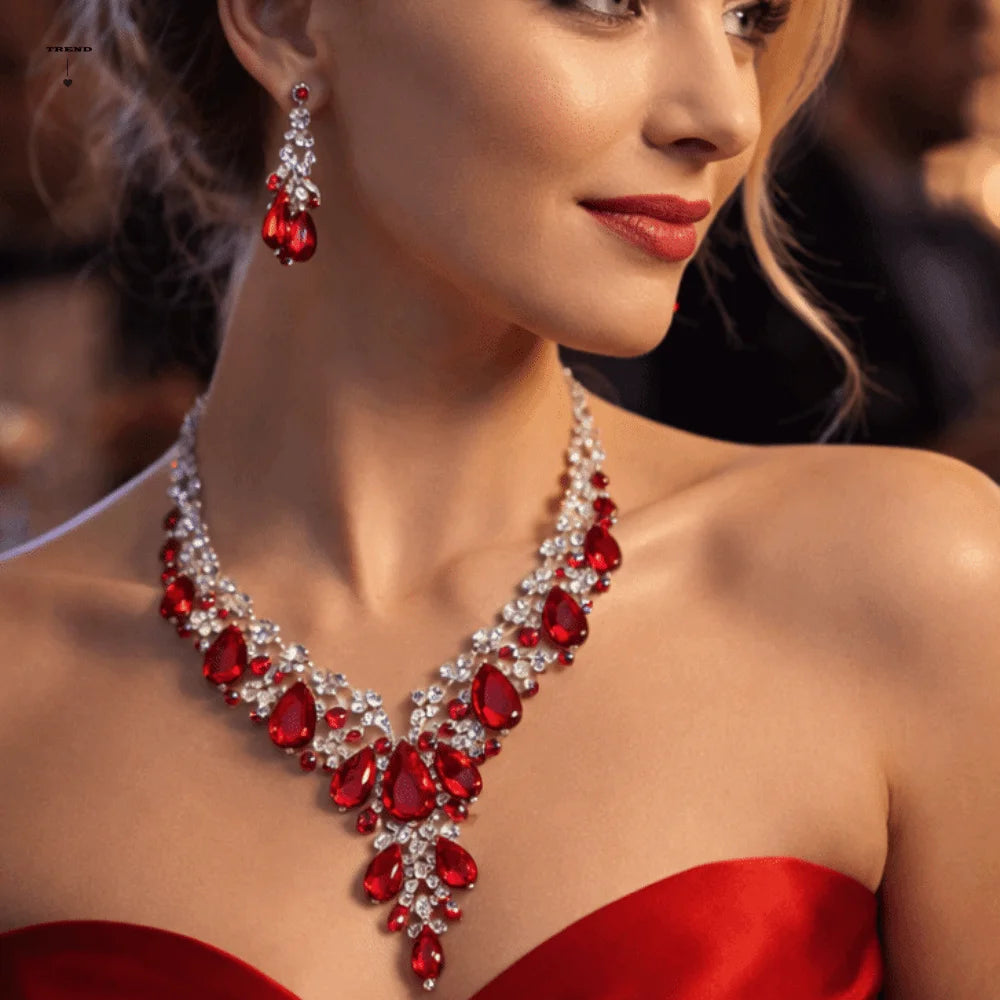Rhinestone Rhinestone Jewelry Set Shining Luxury Crystal Necklace Earrings Sparkling Formal Bridal Jewelry Set Wedding Ceremony