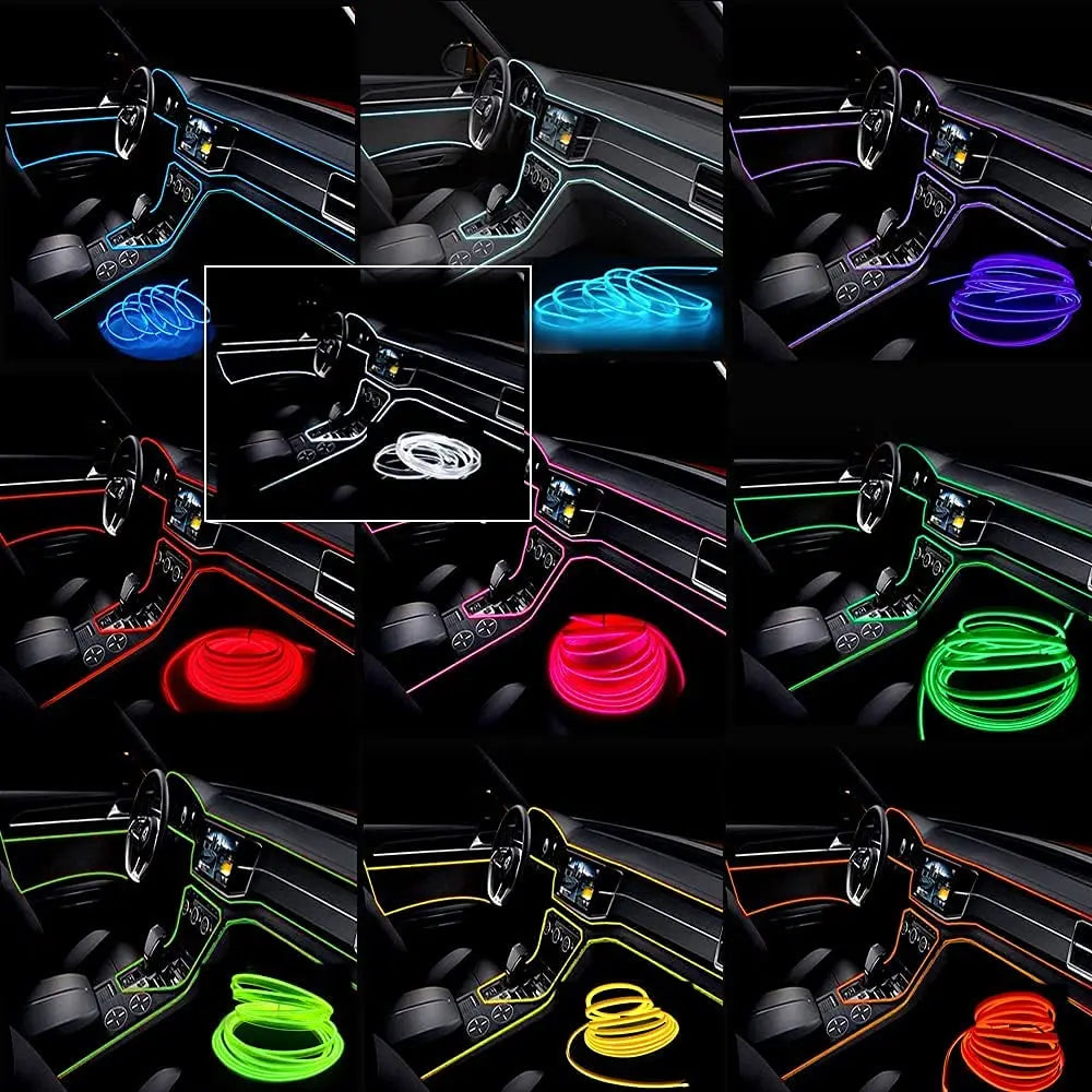 5M Car Interior Led Strip Light Neon EL Wiring Decorative Lamp For Auto DIY Flexible Ambient Light USB Party Atmosphere Diode - Acros