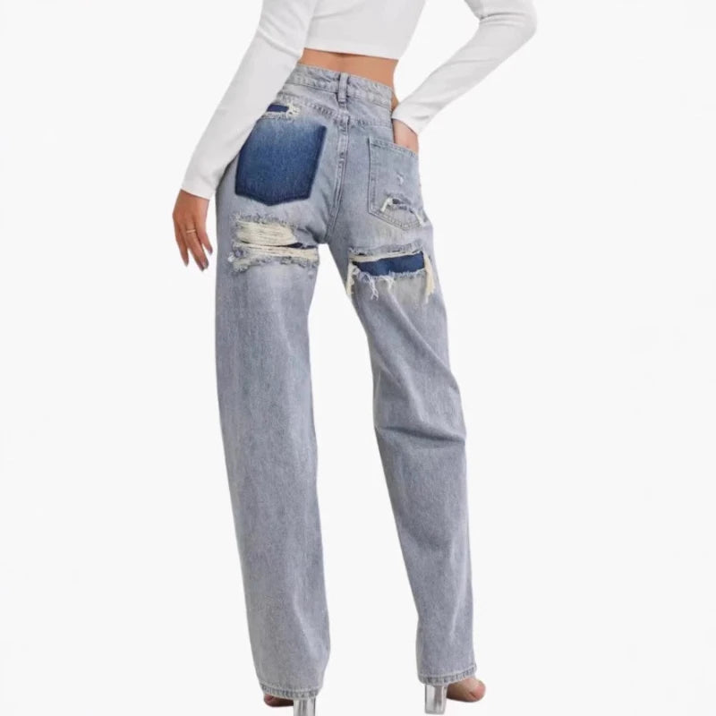 Women’s denim jeans by Ansoff featuring straight-leg, high-waist, wide-leg style with casual, streetwear-inspired design.