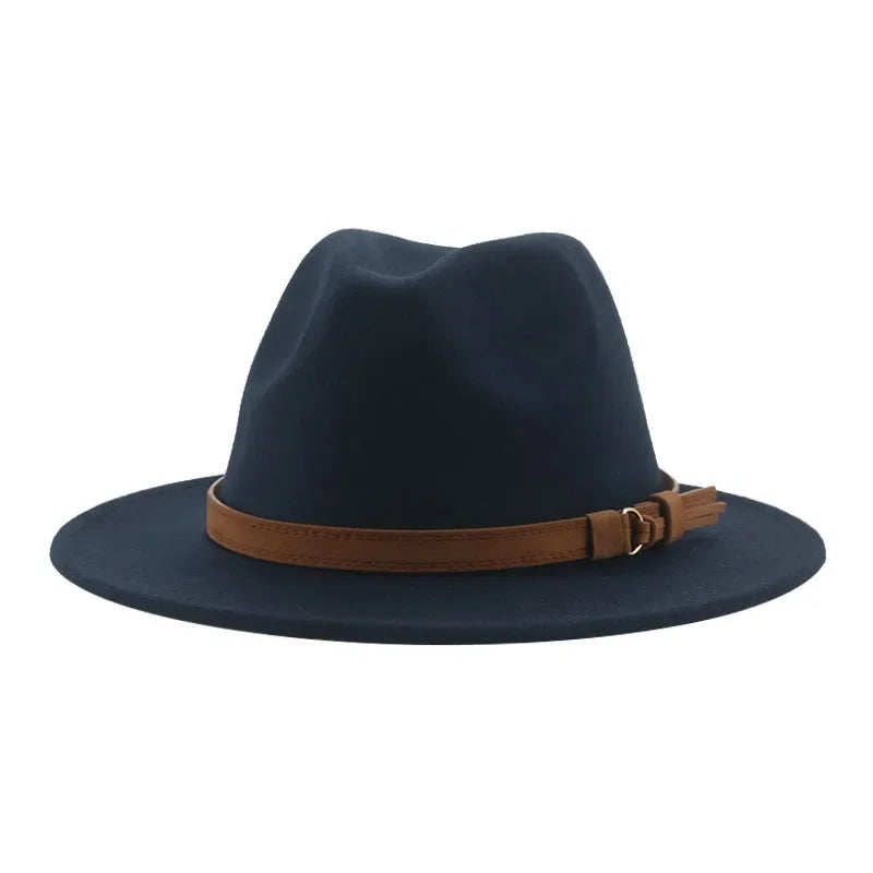 Ansoff men's and women's wide brim fedora hat in khaki and black with band detail, suitable for formal or winter wear.