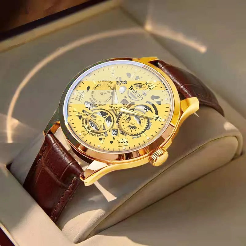 Men's Watch Brand Trendy Original Sport Luminous Waterproof Roman Hollow Leather Strap Male Fashion Quartz Clock Watches gift