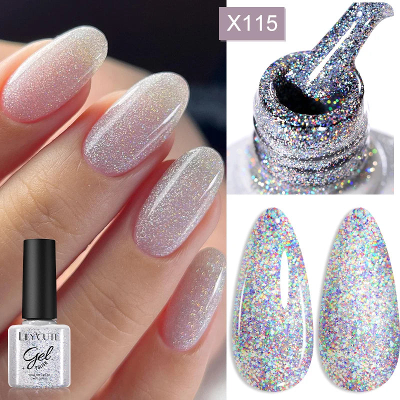 LILYCUTE 5ML Champagne Gold Reflective Glitter Liner Gel Nail Polish Bright Sparkling French Semi Permanent Nail Painting UV Gel