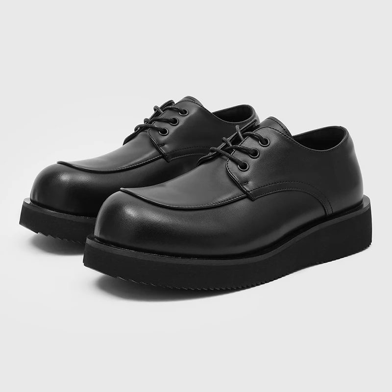 Ansoff men's derby shoes in black leather with thick soles, suitable for autumn and winter office or casual wear, size 38-46.