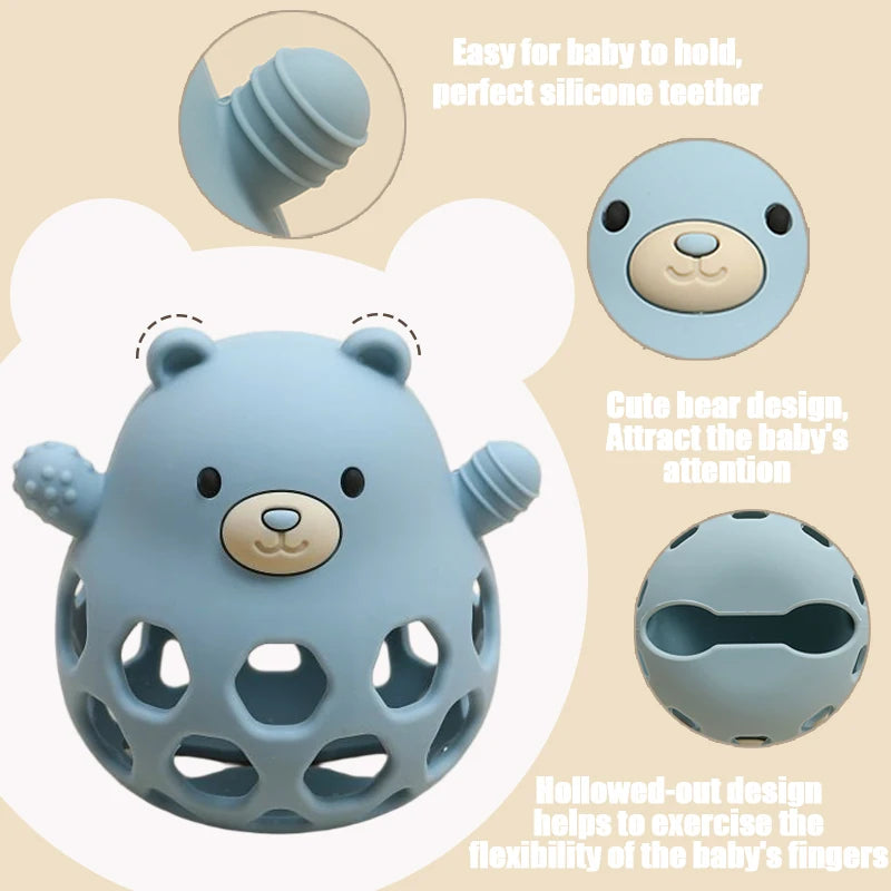 Ansoff baby silicone teether featuring a cute cartoon bear design, BPA-free teething toy for newborns and infants.