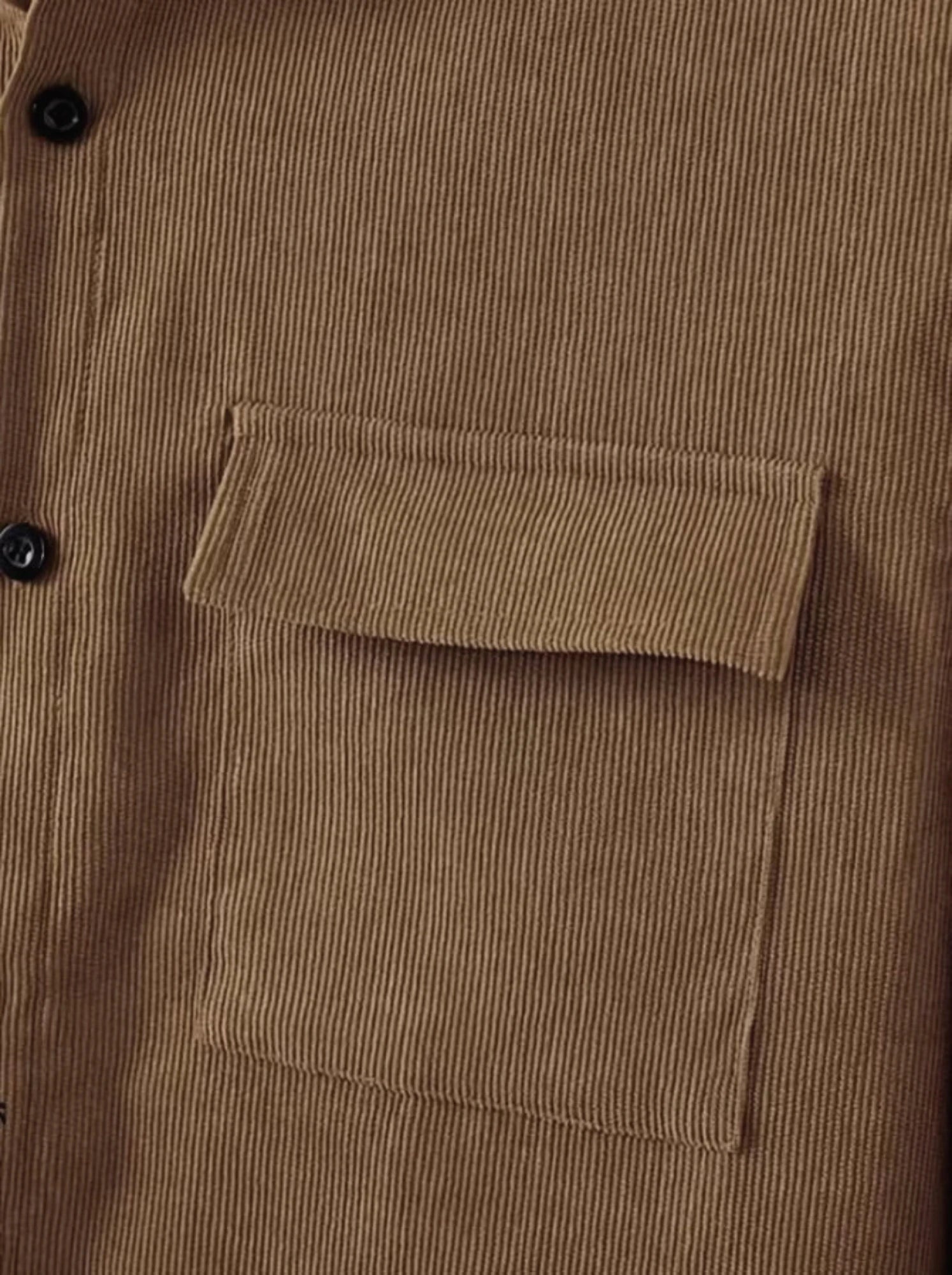 Men's Ansoff solid color corduroy suit with long sleeve shirt and pants, casual style, suitable for everyday wear