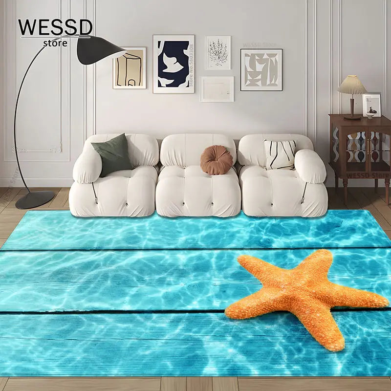 3D Waves Carpet Bedroom Floor Rug Large For Living Room Marine Style Sea Sofa Carpet Room Decoration Kitchen Mat Non-slip