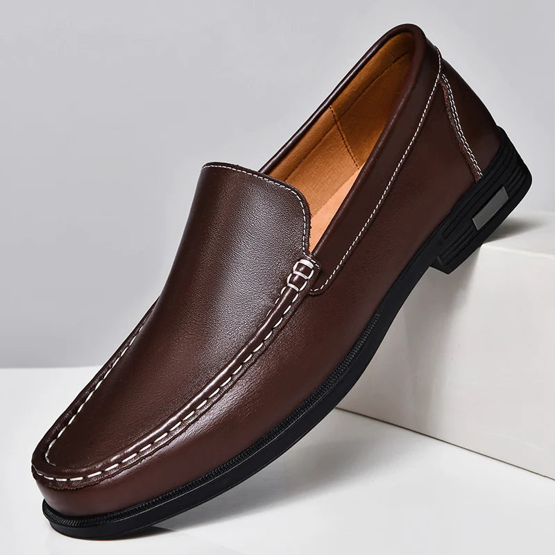 Luxury Brand Business Shoes Classic Brown Leather Shoes Men's Low Heel Loafers Shoes Comfortable and Breathable Wedding Shoes - Acros