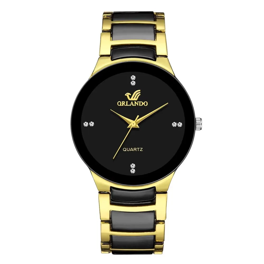 Ansoff men's black dial steel quartz business watch with sleek design and silver accents.