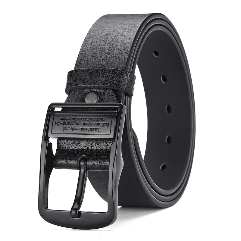 Men's black leather belt with pin buckle from Ansoff, fashionable casual accessory perfect for jeans and versatile style.