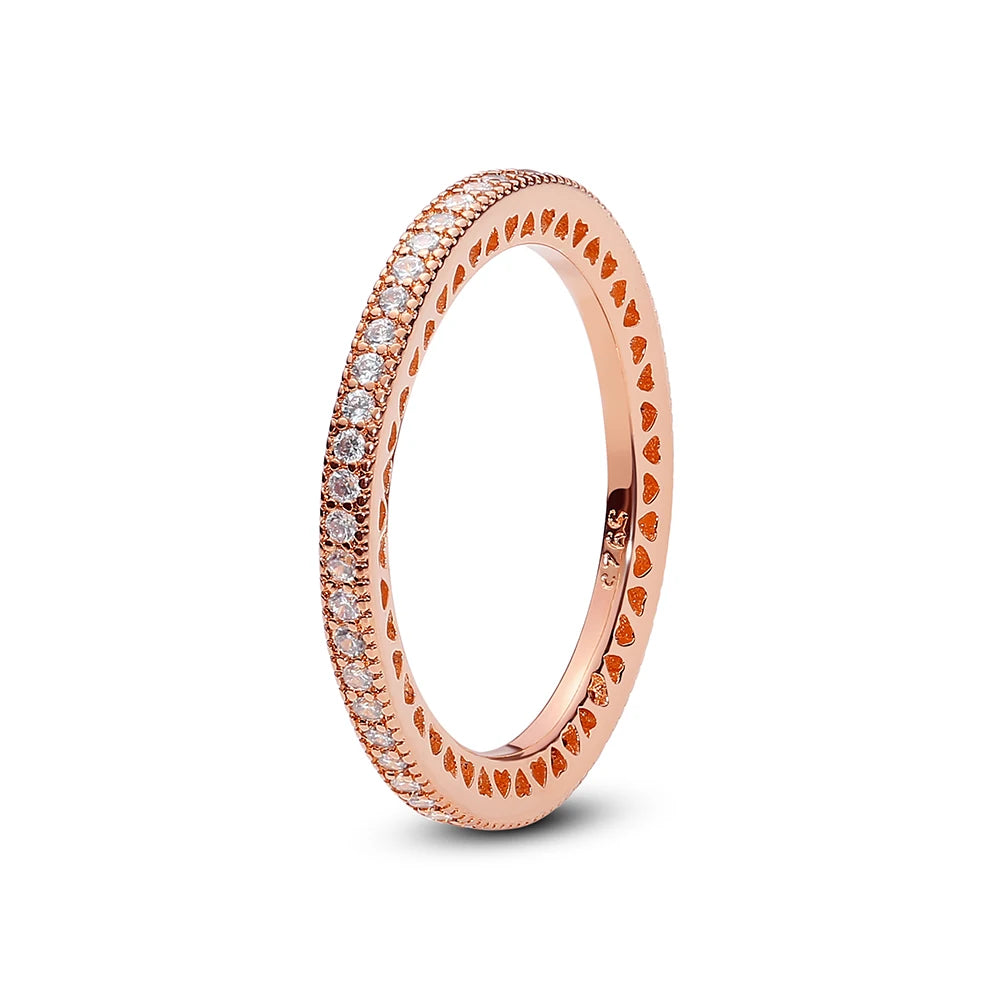 Sterling silver women's ring with crown love heart and wishbone design, rose gold finish, crystal accents, luxury jewelry by Ansoff