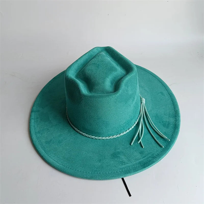 Dark turquoise suede fedora hat with heart and arrow design, stylish felt jazz hat for men and women by Ansoff.