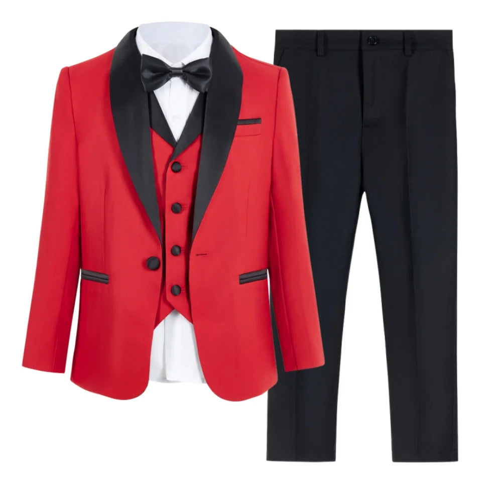 Ansoff boy's slim fit 3-piece suit set with tuxedo blazer, vest, and pants, perfect for formal occasions like weddings or proms.