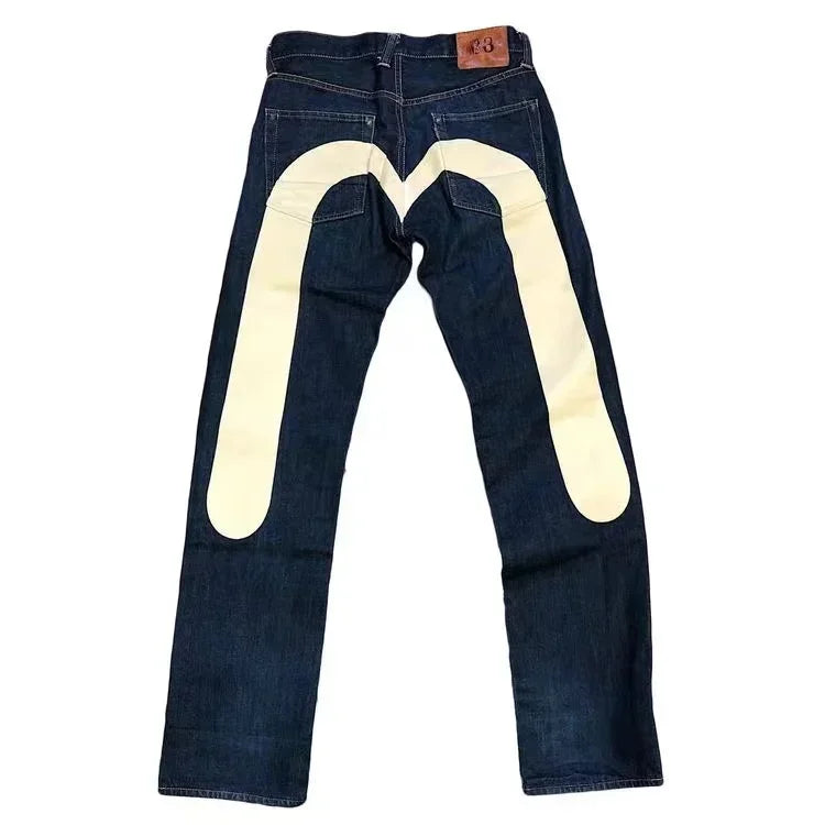 Black wide-leg denim jeans for women by Ansoff, featuring gothic Y2K punk Kpop print and vintage streetwear style.