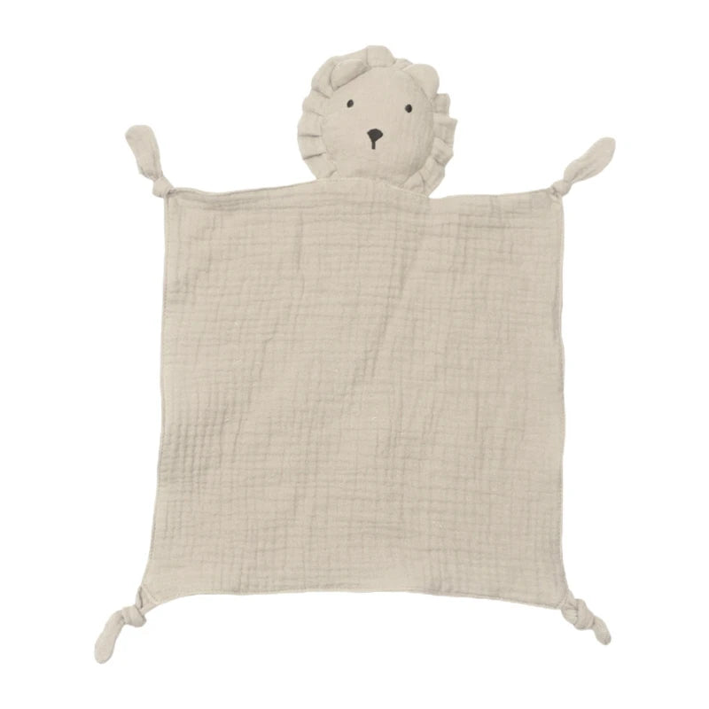 Soft gauze baby soothe blanket with rabbit design, includes bib, teether, and burp cloth for comforting and cuddling.