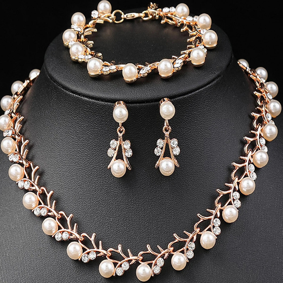 4PC Women's Fashion Pearl Necklace Earrings Bracelet Jewelry Set Suitable for Wedding, Party, Festival Gifts-9248