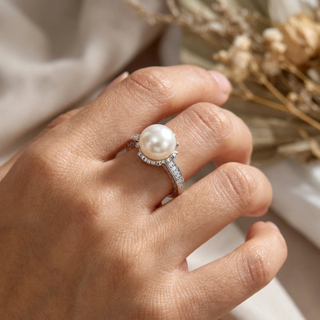 Elegant Retro Pearl Ring for Women Fashionable Luxury Daily Commute Accessory Suitable for Dates Parties Weddings Jewelry Gift