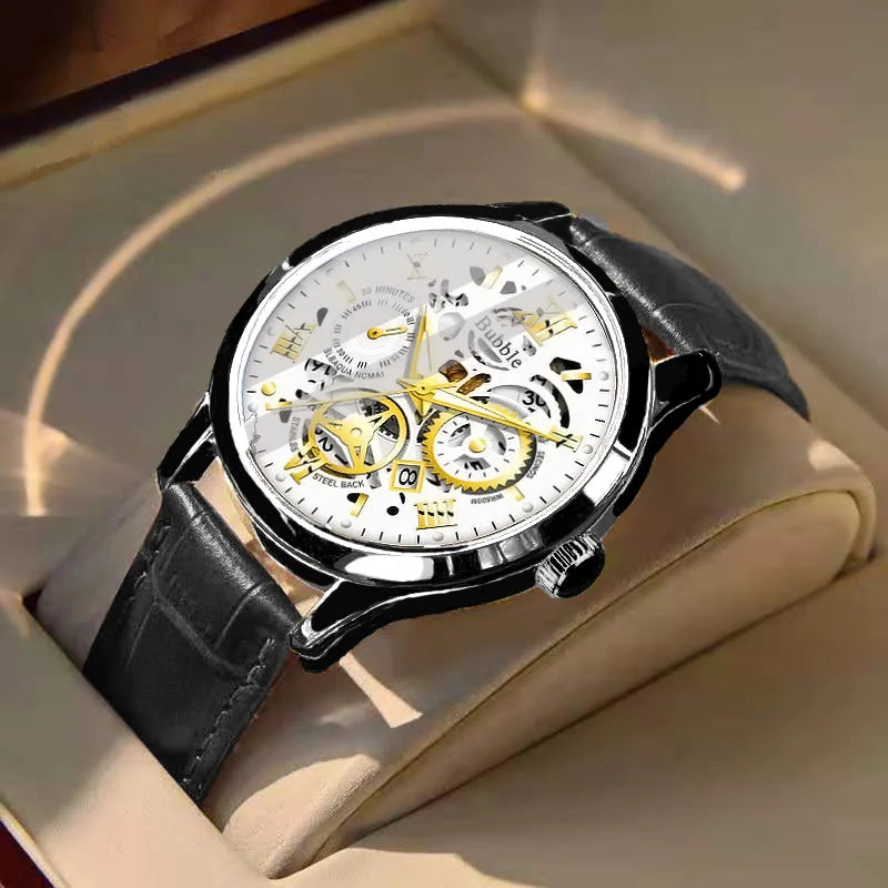 Men's Watch Brand Trendy Original Sport Luminous Waterproof Roman Hollow Leather Strap Male Fashion Quartz Clock Watches gift