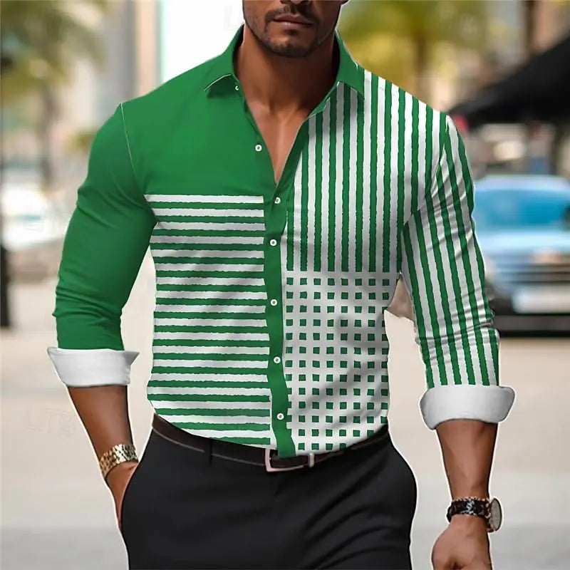 Ansoff men's striped business casual long-sleeve shirt with buttons, ideal for spring and summer workwear, comfortable and stylish.