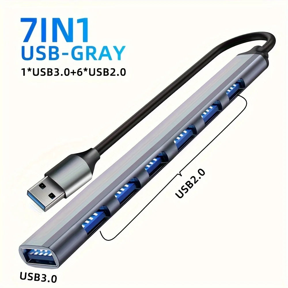 USB C Hub USB Hub 3.0, Aluminum 7 in 1 USB Extender, USB Splitter with USB 3.0, 4 X USB 2.0 and 2 USB C Ports USB Distributor - Acros