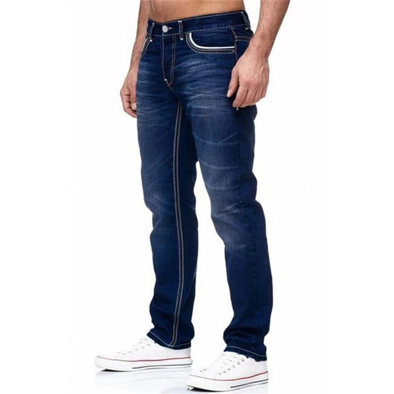 Ansoff men's black jeans, blue straight loose overalls with breathable fabric, available in sizes S to XXXL, front view.