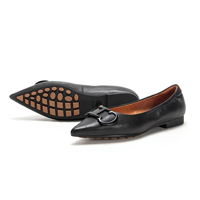 Ansoff women's pointed toe flat shoes with a simple, comfortable design in solid color, casual vintage style.