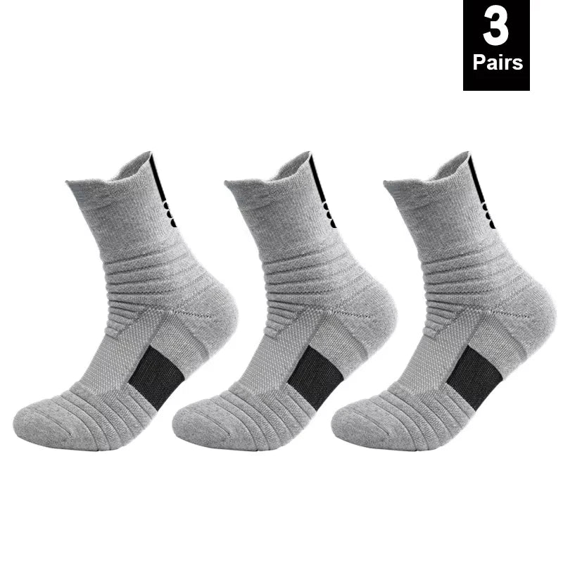 Ansoff men's anti-slip cotton football socks in black, short and long tube style, breathable sports socks for soccer and basketball.