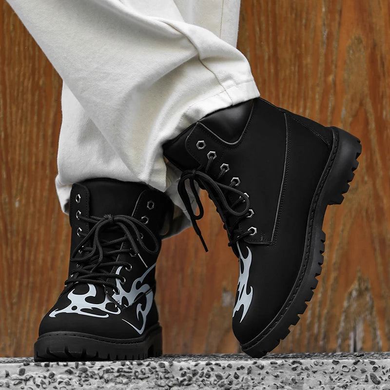 Ansoff men's British style leather ankle boots, unisex motorcycle shoes, high-quality fashion boots with rugged design.