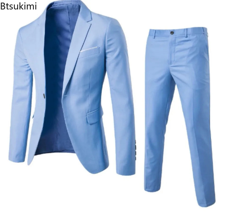 Ansoff men's slim fit suit set with blazer jacket and matching pants, ideal for weddings, parties, and formal occasions.
