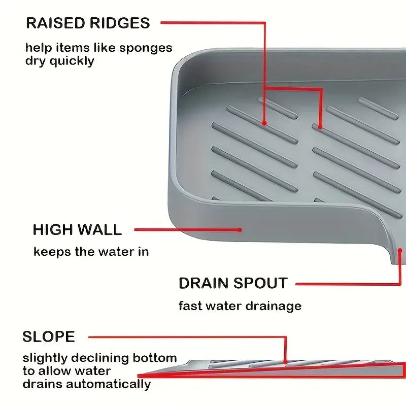 Ansoff silicone kitchen sink faucet mat with soap dispenser and sponge drain tray, drying and countertop storage pad for sink area