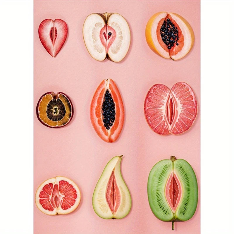 Art Deco Style Sliced Fruit Art Canvas Wall Pattern Print Wall Decor, Body Positivity, Portrait Orientation, Frameless