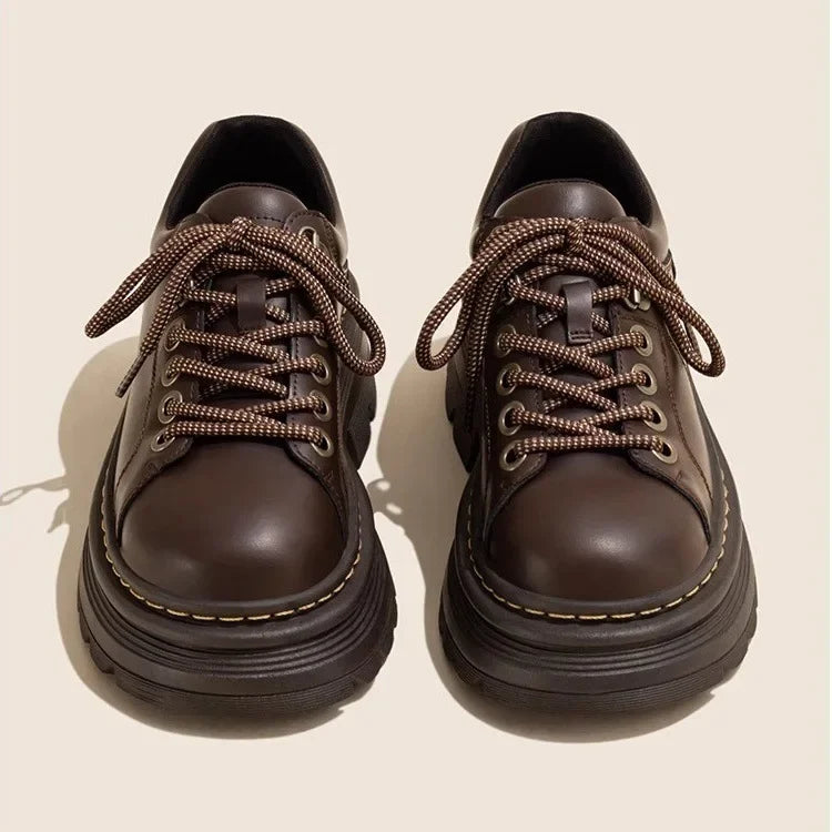 Ansoff women's Derby shoes featuring fur lining, round toe, platform loafers, casual leather footwear for autumn.