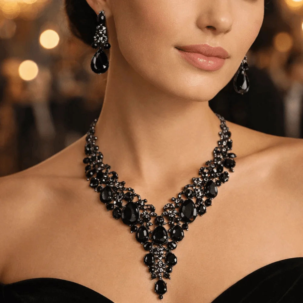 Rhinestone Rhinestone Jewelry Set Shining Luxury Crystal Necklace Earrings Sparkling Formal Bridal Jewelry Set Wedding Ceremony