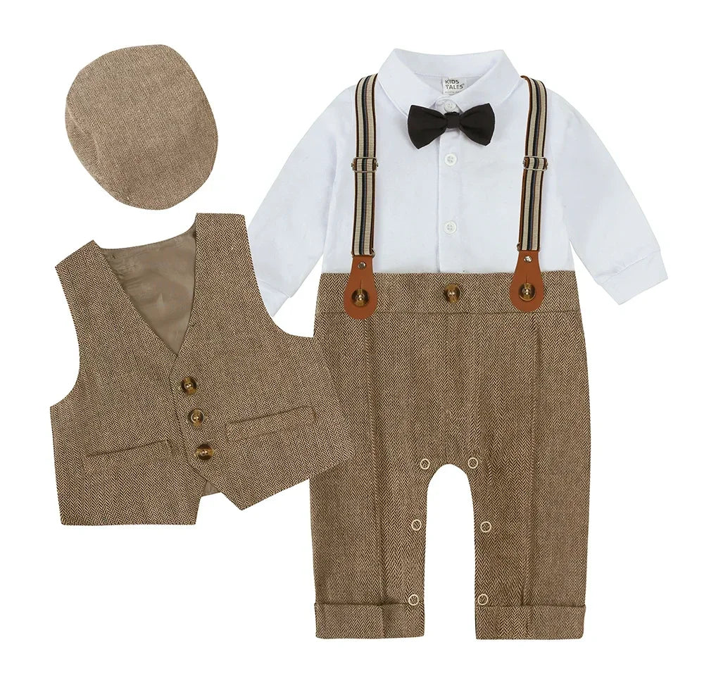 England Style Baby Boy Clothes Cotton Long Sleeve Children's Top and Bottom Hat Vest 4 Pcs Autumn Children's Clothing 1-3 Years