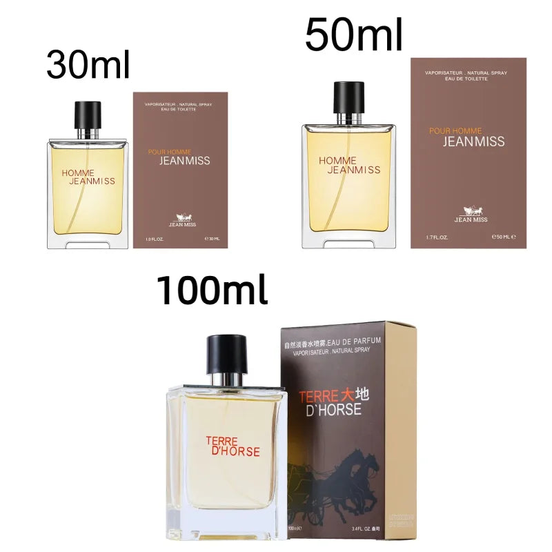 Ansoff JEAN MISS men's cologne bottle showcasing fresh, spicy fougere scent with earthy woody notes, available in 50ml and 100ml bottles