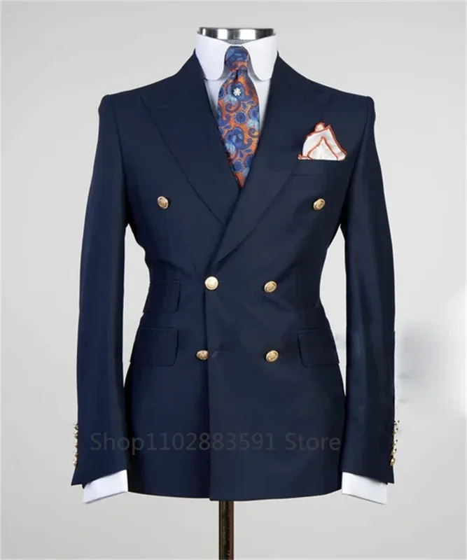 Men's slim fit wedding blazer by Ansoff with wide shawl lapel, gold button, custom fit tuxedo for groom's special occasion.