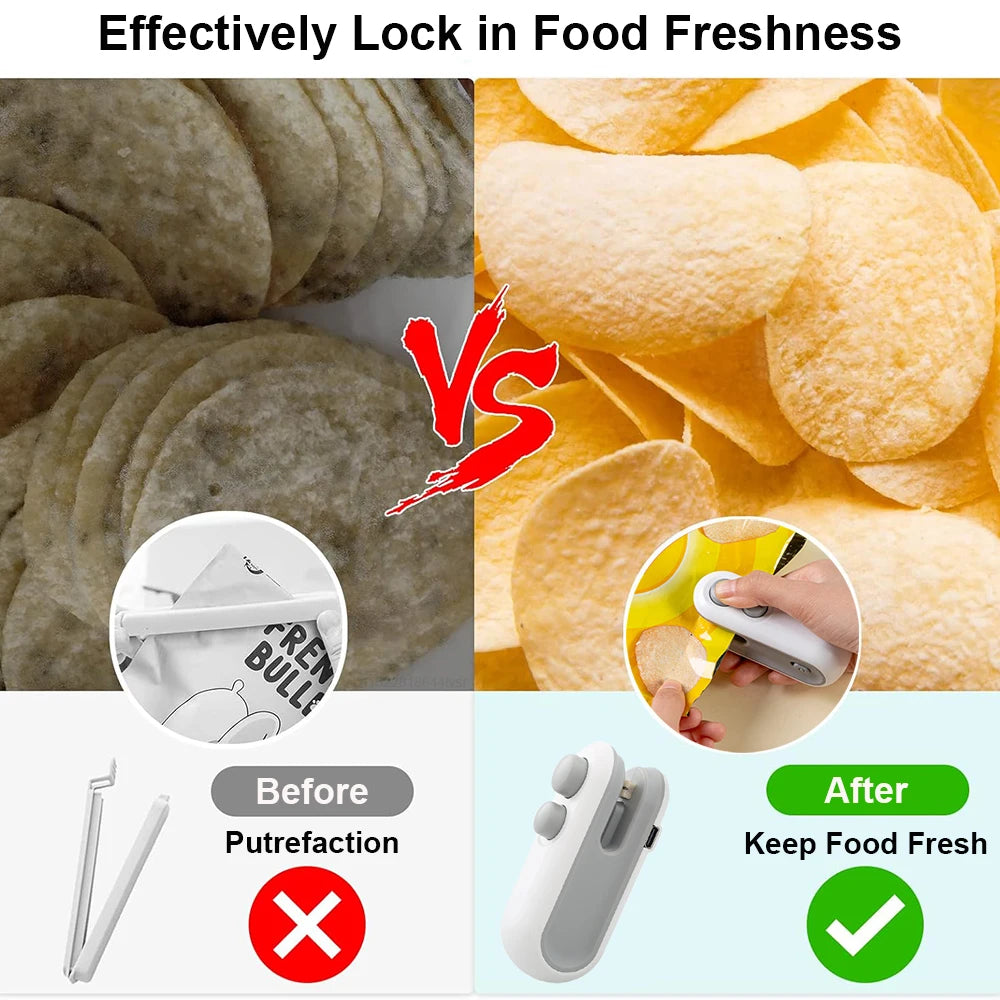 Ansoff mini heat bag sealing machine with plastic food sealer clips, handheld heat sealer for sealing food packaging.