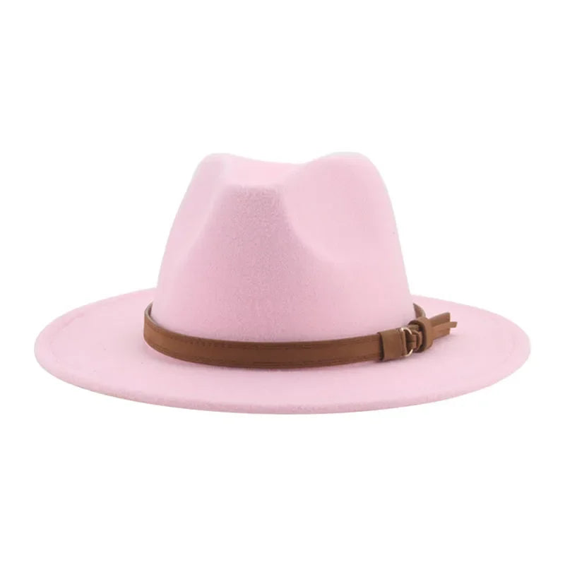 Ansoff fedora hat with wide brim, solid color in khaki or black, featuring band and belt detail, suitable for formal winter wear.