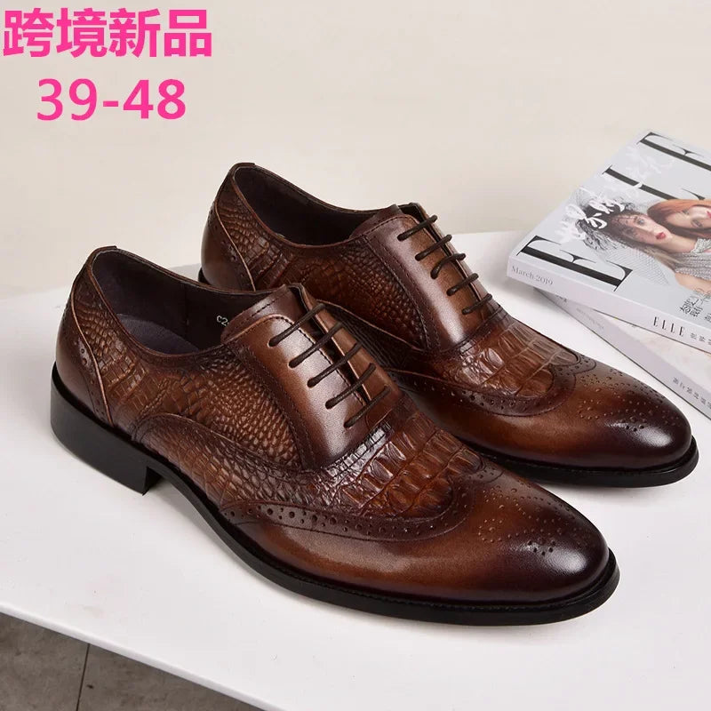 Men casual shoes Brock Oxford retro crocodile leather men formal spring and autumn 2026 new 's for