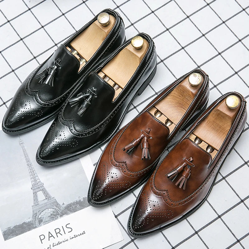 Tassel Formal Leather Shoes Men Classic Social Casual Business Brogues Men's Dress Shoes Trend Wedding Party Leather Loafers Men