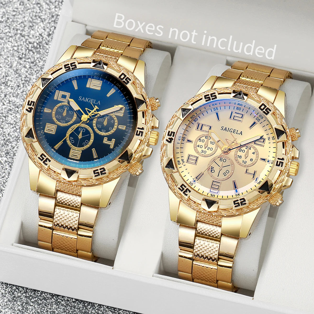 Ansoff men's business watches set with two quartz watches featuring Arabic dials and steel bands on a white background.