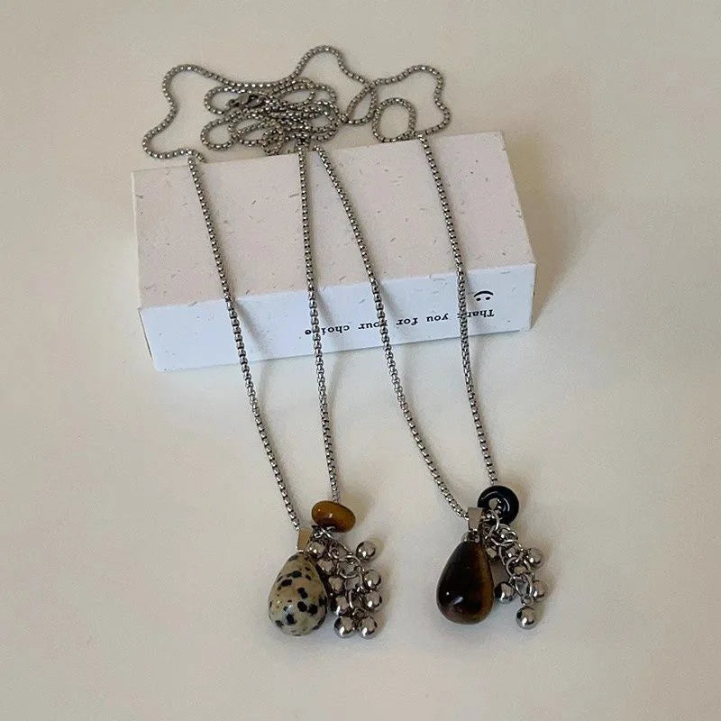 LATS Fashion Spotted Tiger Eye Stone Irregular Pendant Necklace for Women Long Chain Girls Charm Aesthetic Jewelry Accessories - Acros